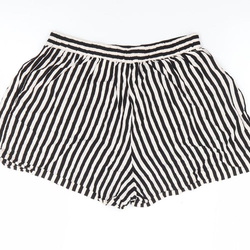 H&M Womens Black Striped Viscose Hot Pants Shorts Size 10  Regular