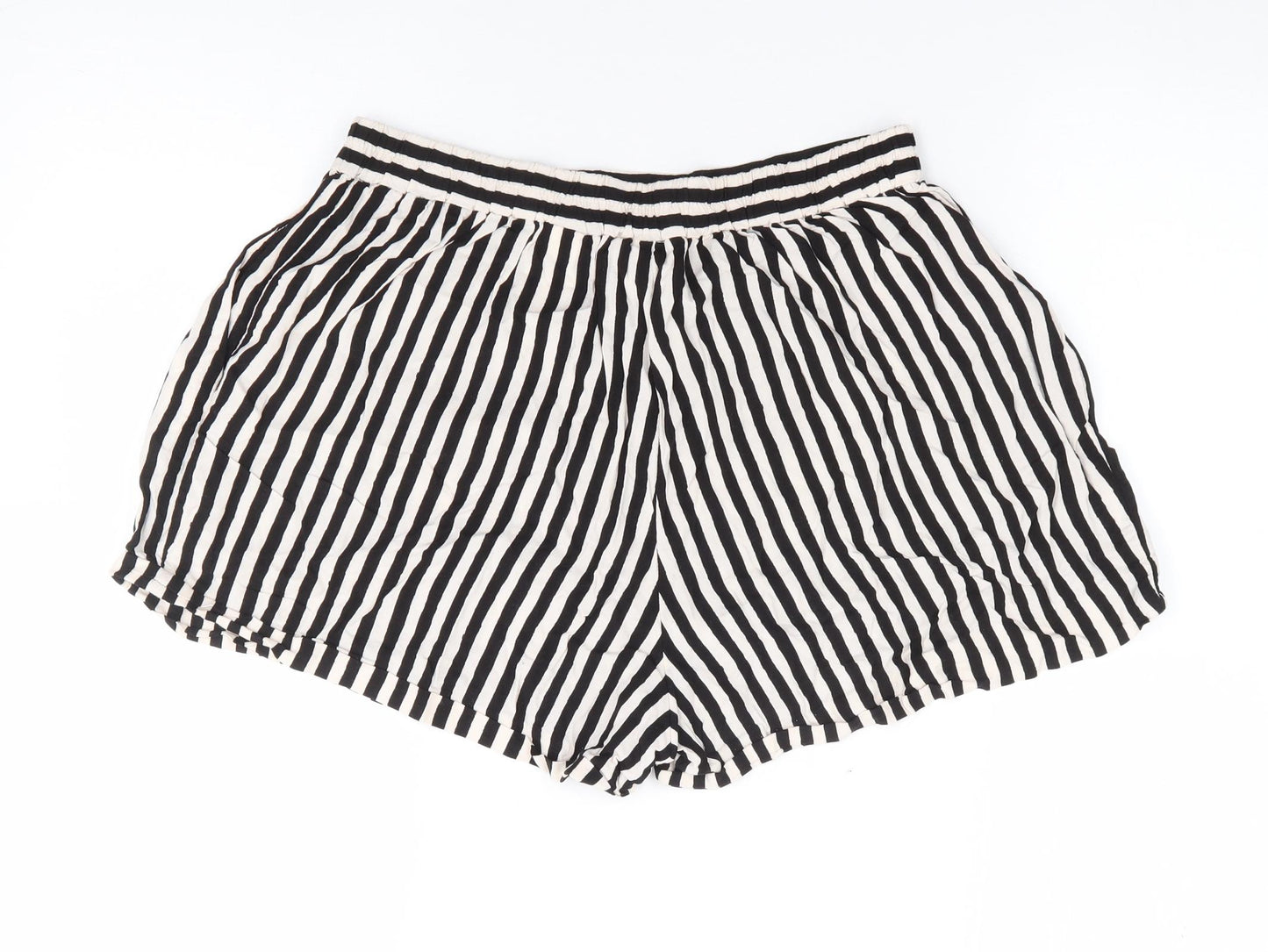 H&M Womens Black Striped Viscose Hot Pants Shorts Size 10  Regular