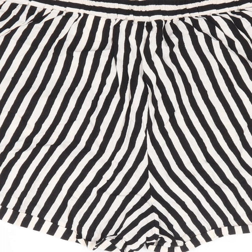 H&M Womens Black Striped Viscose Hot Pants Shorts Size 10  Regular