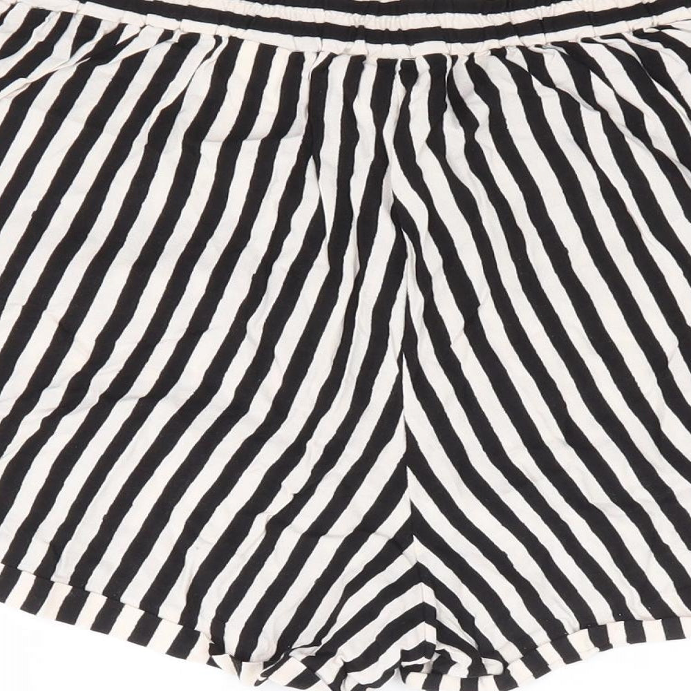H&M Womens Black Striped Viscose Hot Pants Shorts Size 10  Regular
