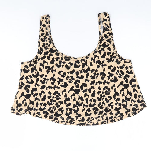 Primark Womens Brown Animal Print Viscose Cropped Tank Size M Round Neck