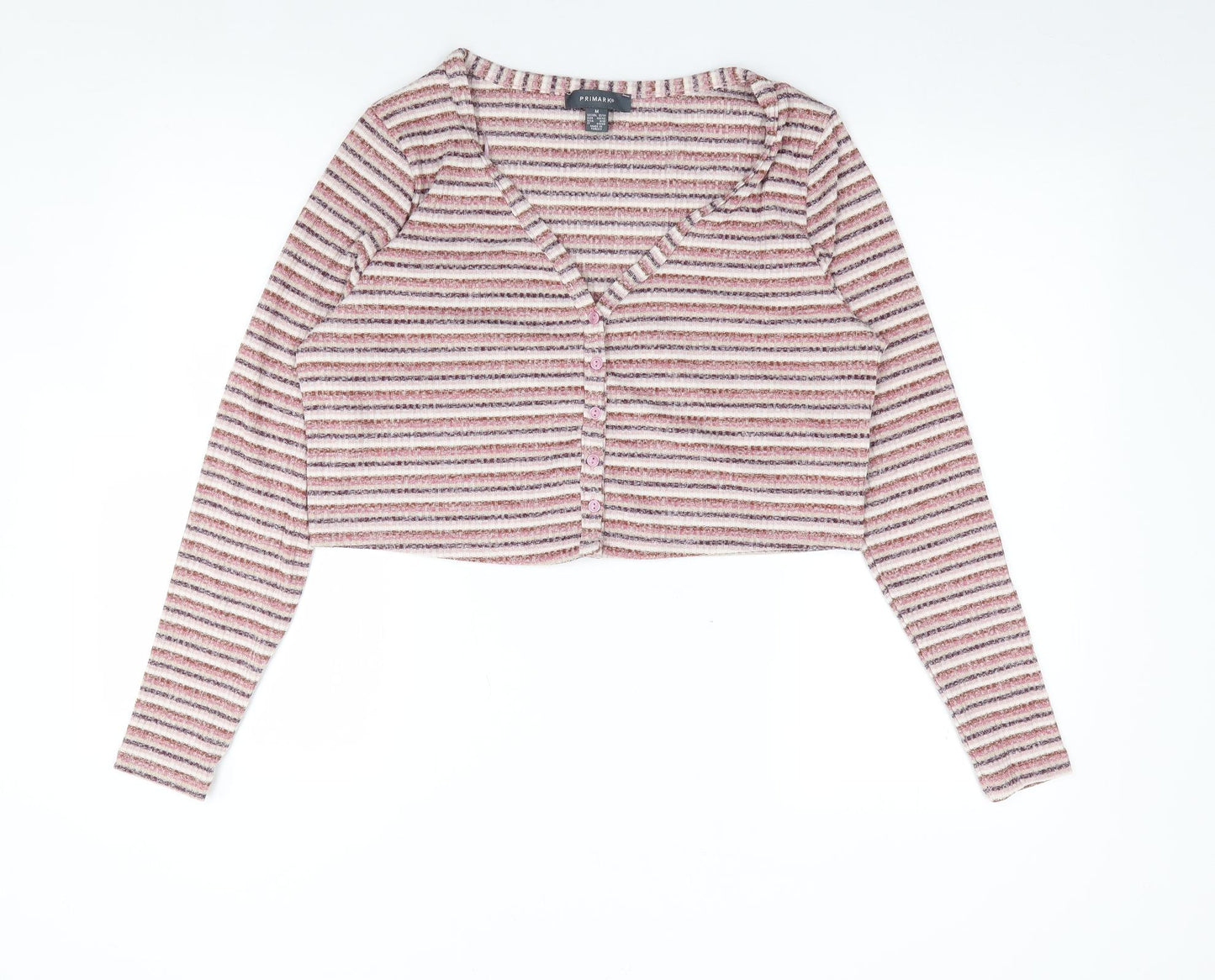 Primark Womens Multicoloured V-Neck Striped Polyester Cardigan Jumper Size M