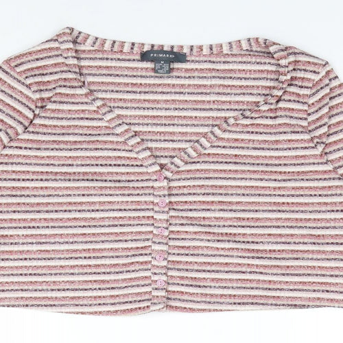 Primark Womens Multicoloured V-Neck Striped Polyester Cardigan Jumper Size M