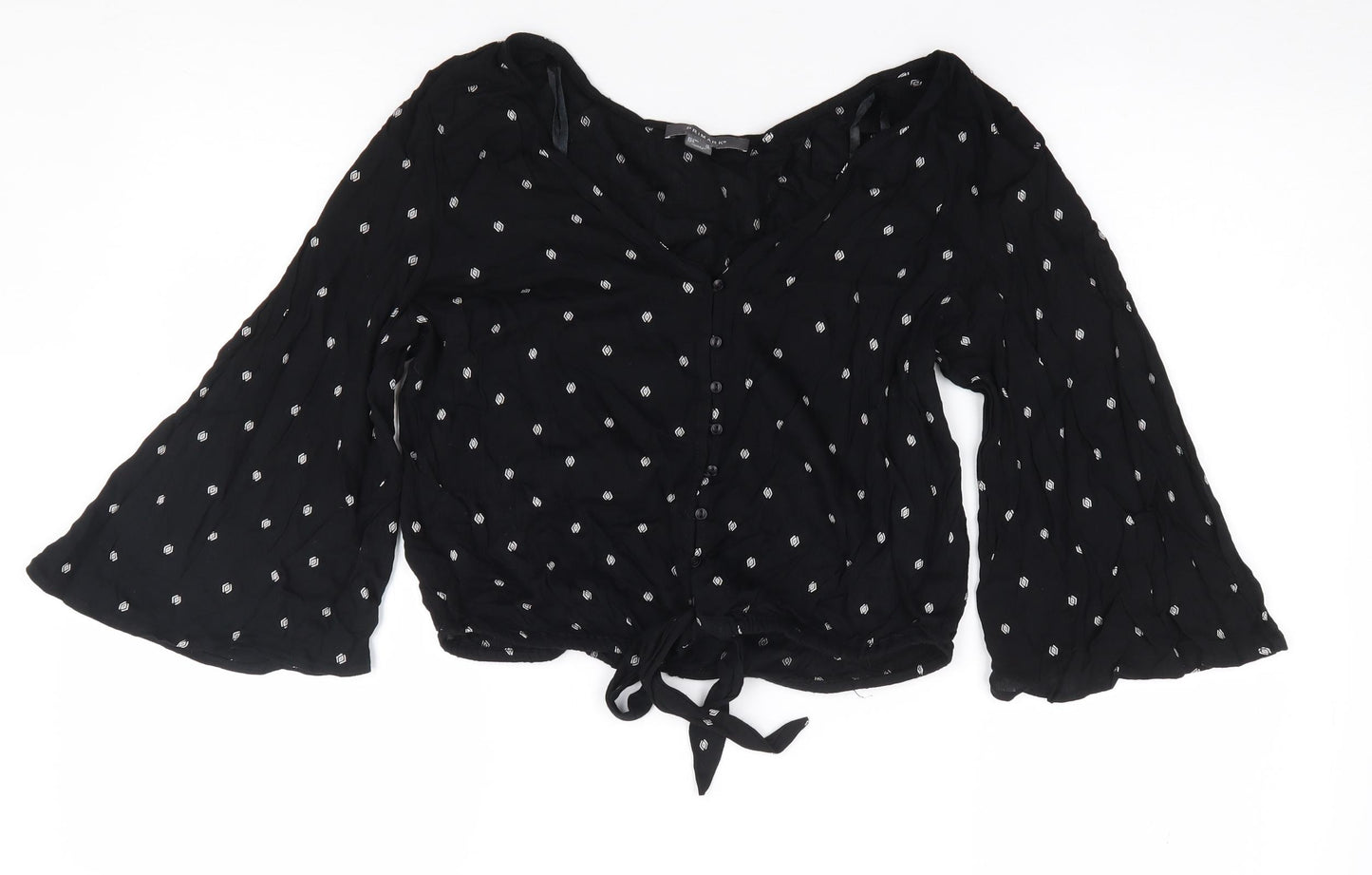 Primark Womens Black Geometric Viscose Jersey T-Shirt Size 12 V-Neck