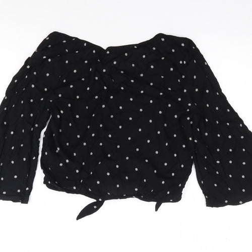 Primark Womens Black Geometric Viscose Jersey T-Shirt Size 12 V-Neck