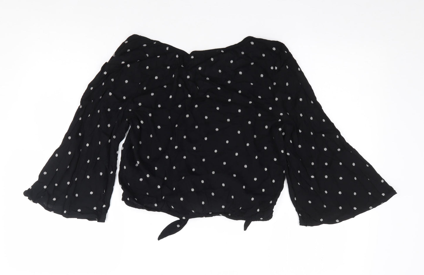 Primark Womens Black Geometric Viscose Jersey T-Shirt Size 12 V-Neck