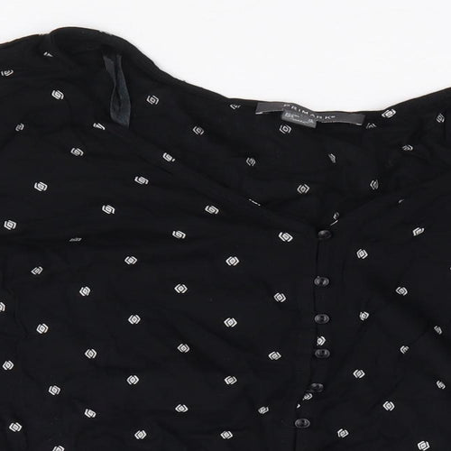 Primark Womens Black Geometric Viscose Jersey T-Shirt Size 12 V-Neck