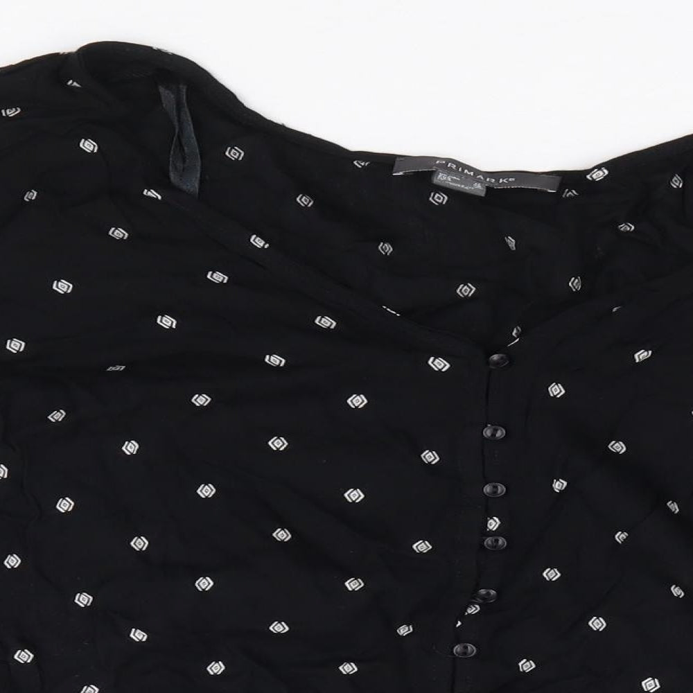 Primark Womens Black Geometric Viscose Jersey T-Shirt Size 12 V-Neck