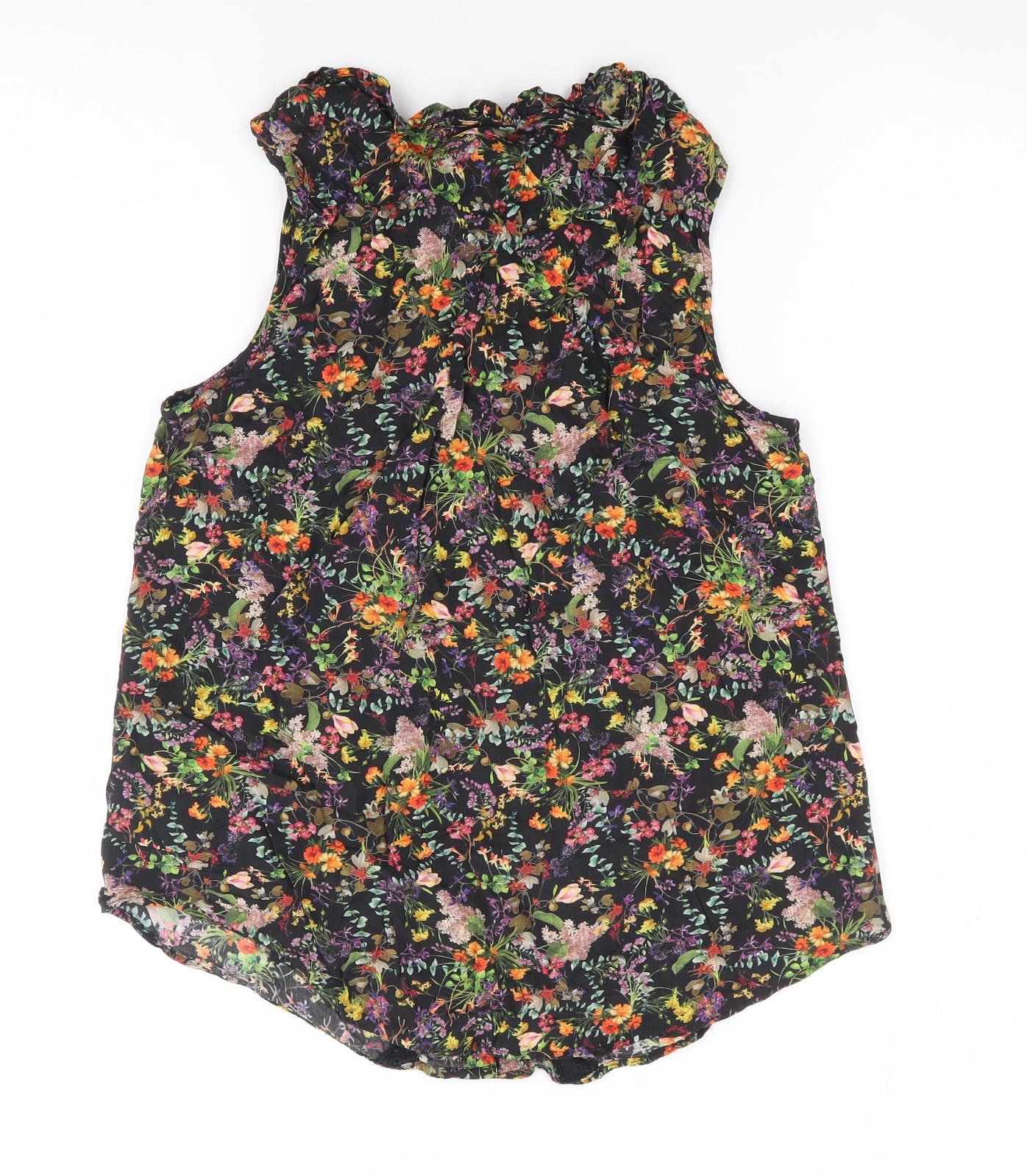 F&F Womens Multicoloured Floral Viscose Jersey Button-Up Size 12 High Neck