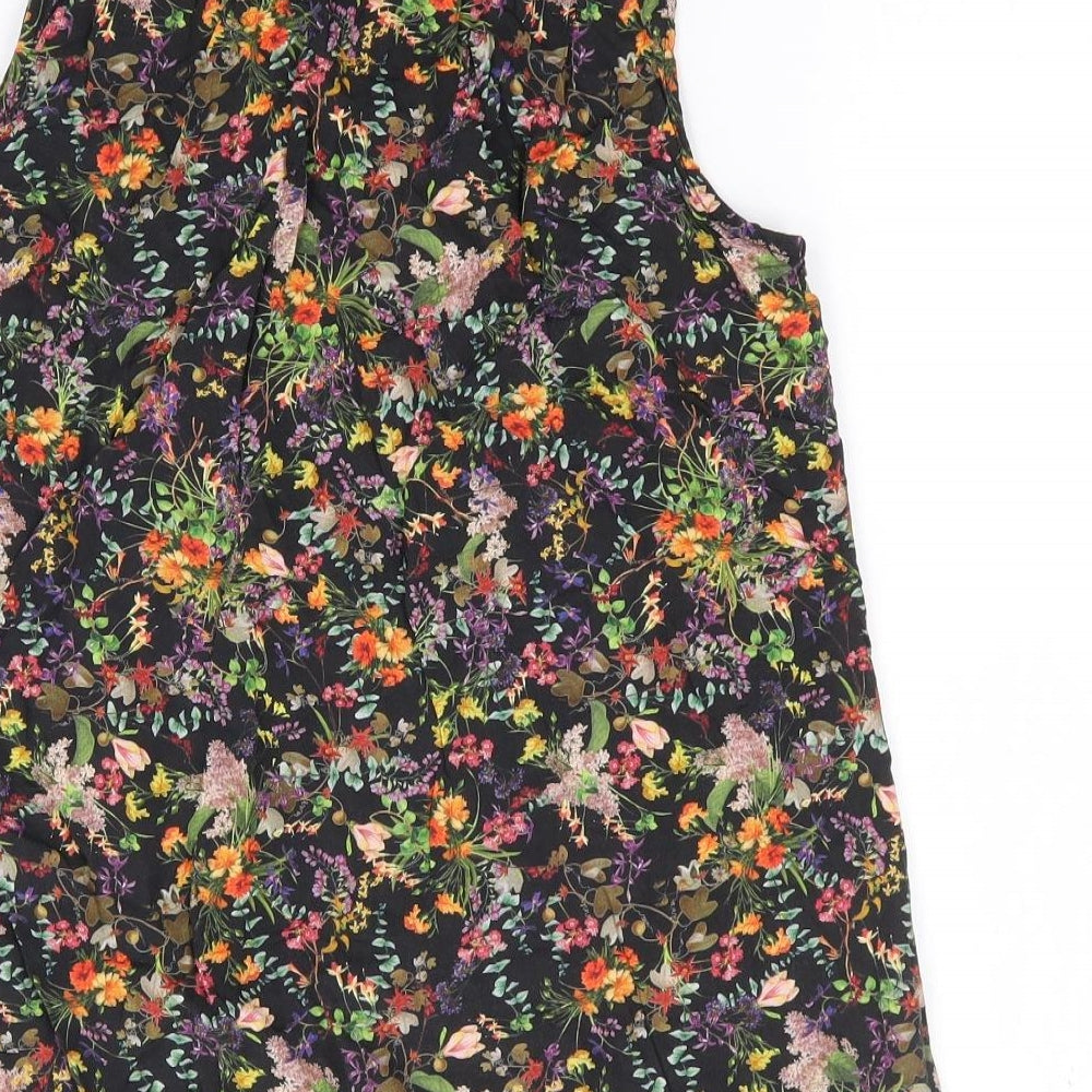 F&F Womens Multicoloured Floral Viscose Jersey Button-Up Size 12 High Neck