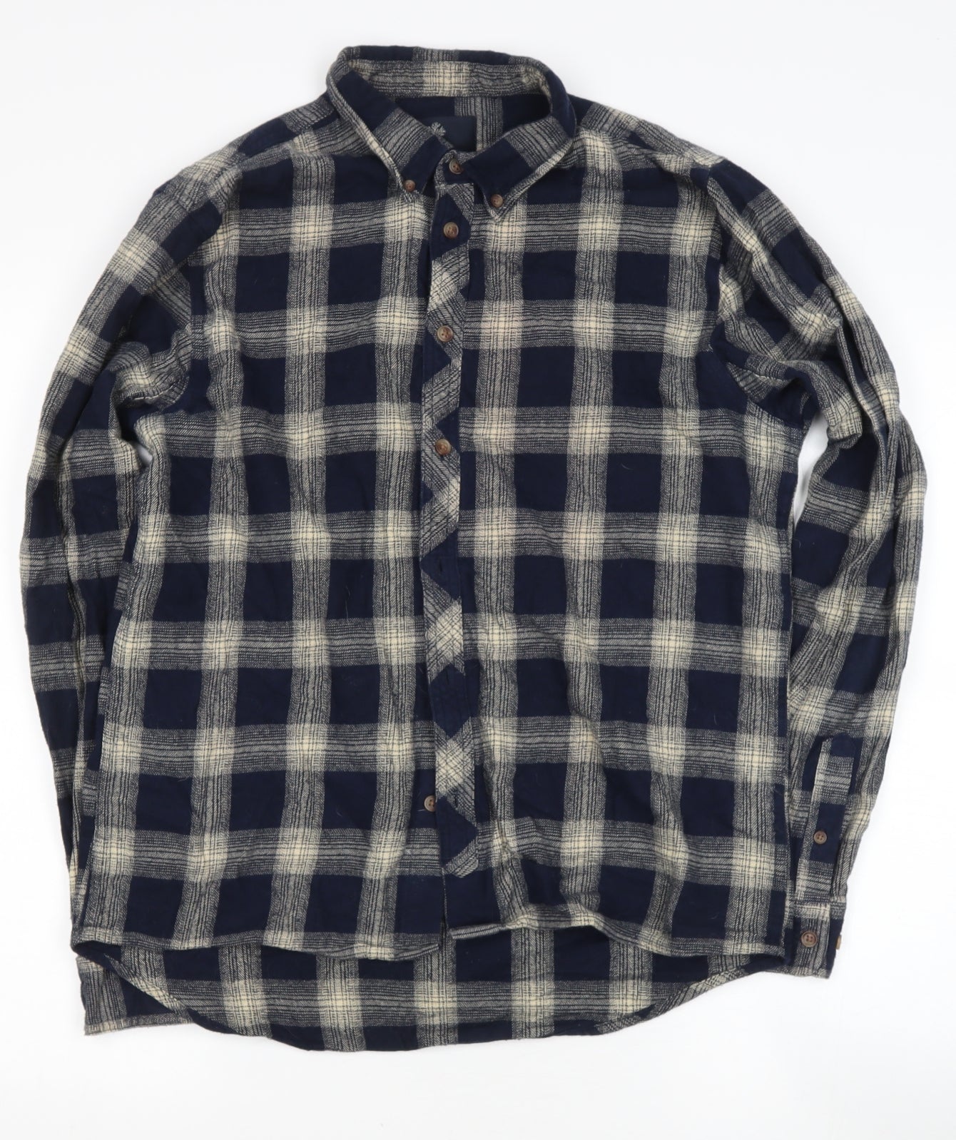 nerve Mens Blue Check Cotton  Button-Up Size L Collared