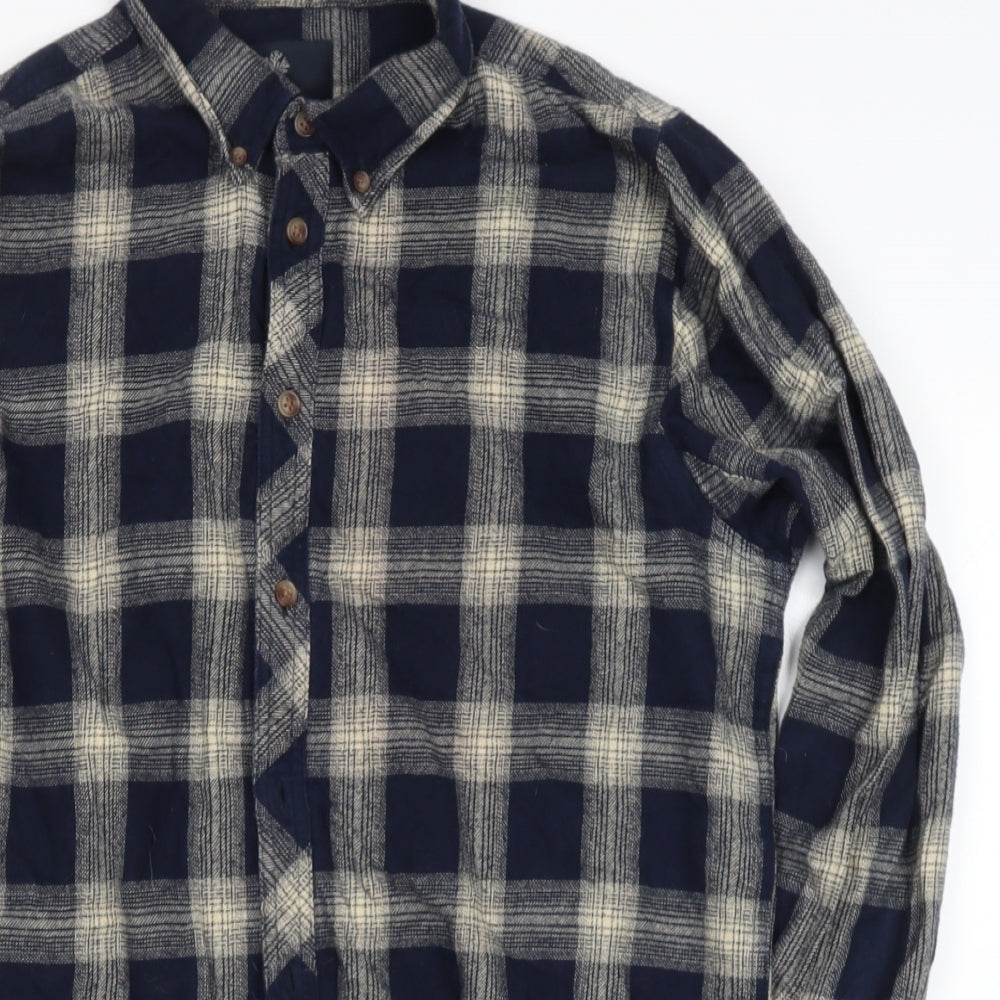 nerve Mens Blue Check Cotton  Button-Up Size L Collared