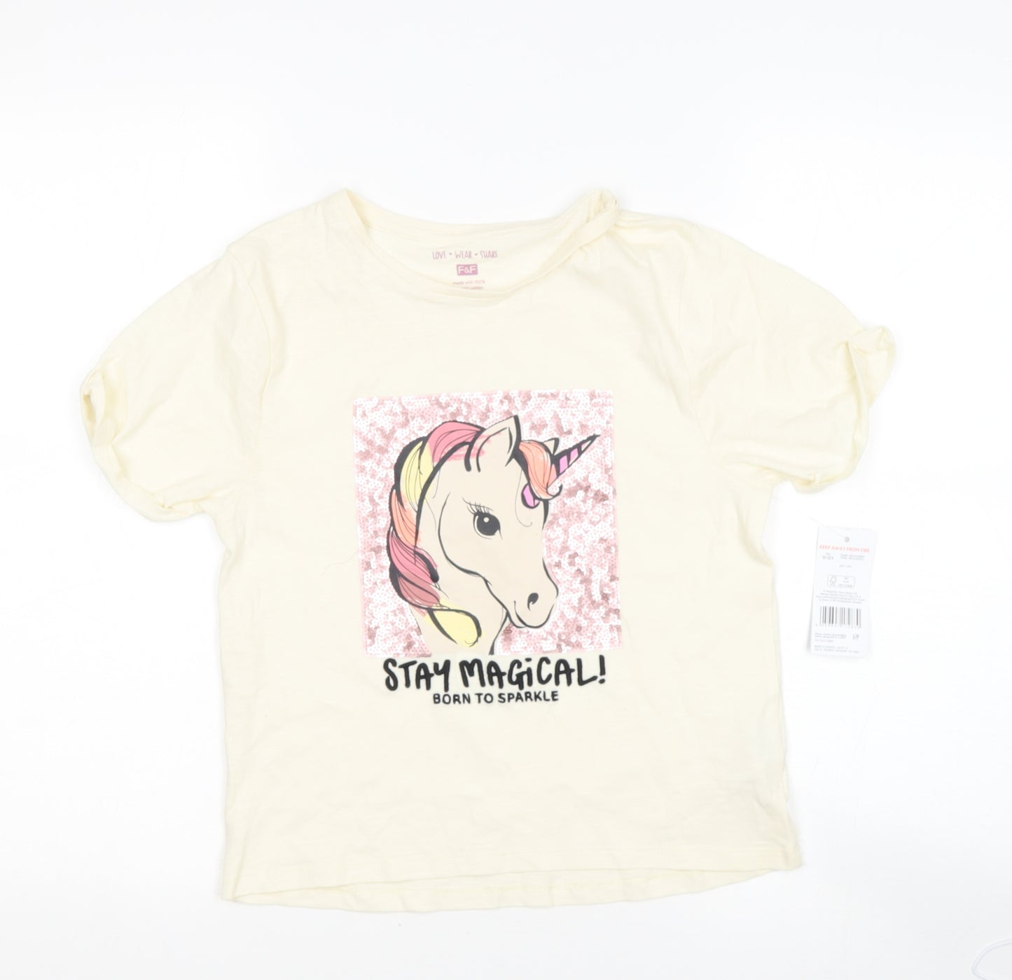 TESCO Girls Beige  Cotton Basic T-Shirt Size 11-12 Years Round Neck  - UNICOR