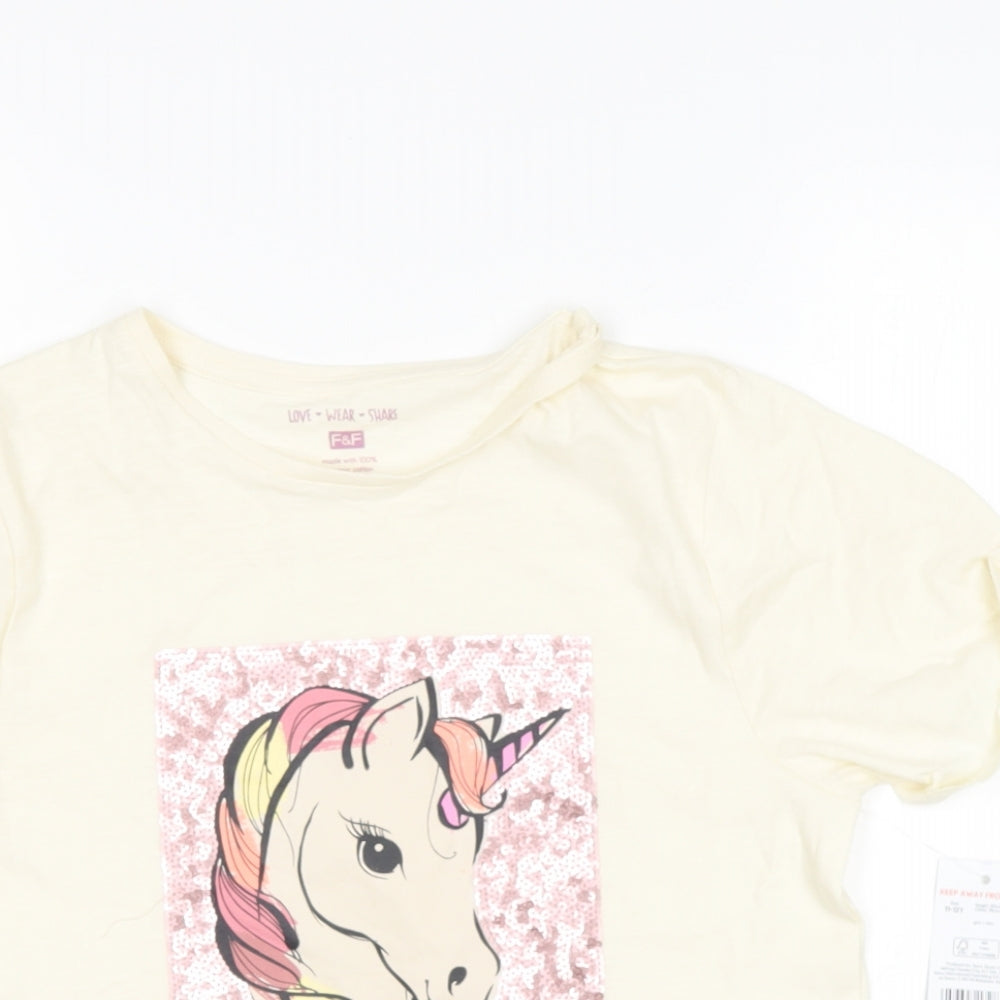 TESCO Girls Beige  Cotton Basic T-Shirt Size 11-12 Years Round Neck  - UNICOR