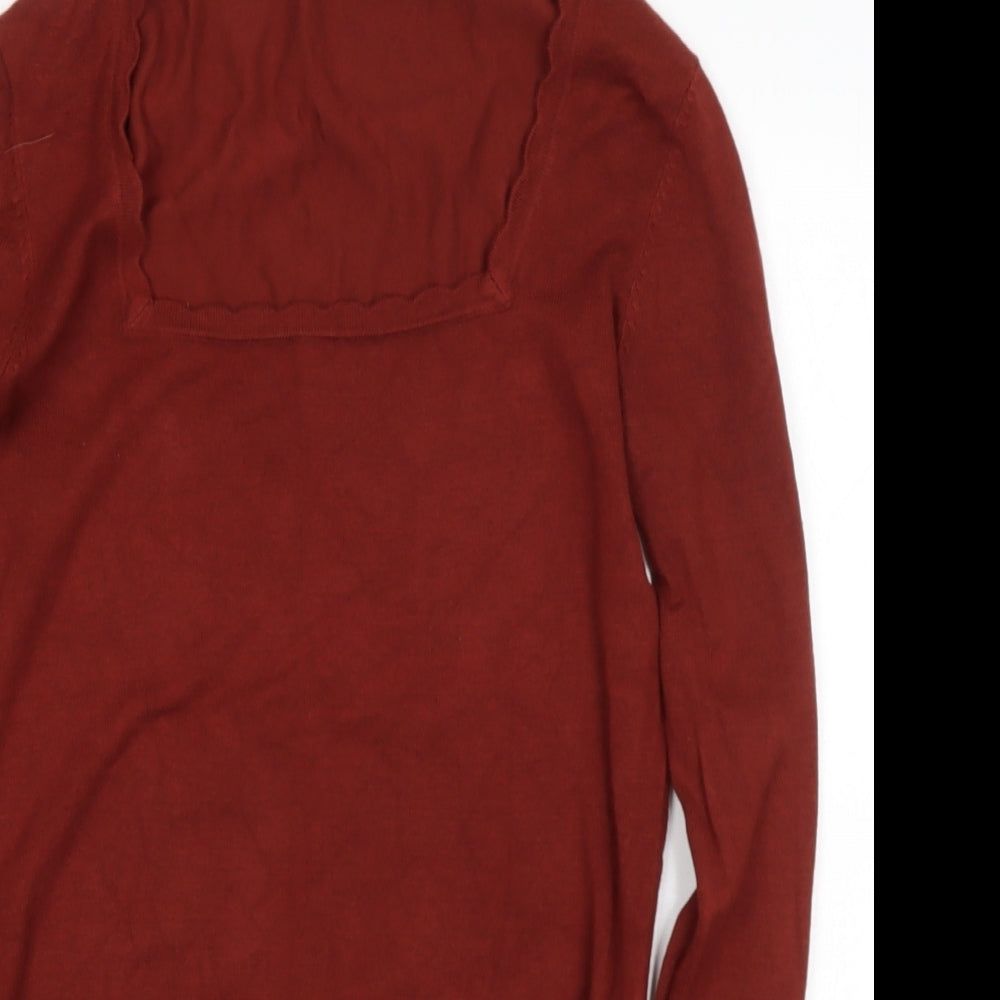 Preworn Womens Brown Square Neck  Polyester Pullover Jumper Size M