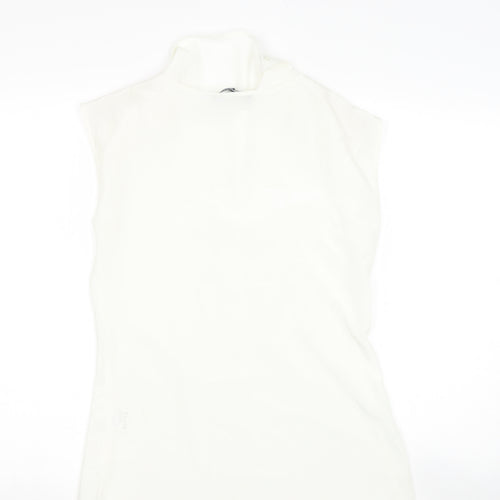 LUCK LOVELY Womens White  Polyester Basic Blouse Size S Scoop Neck