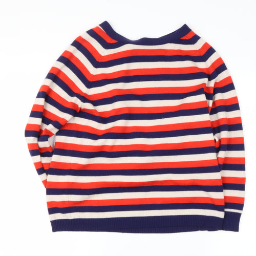 Preworn Womens Red Round Neck Striped Cotton Blend Pullover Jumper Size M