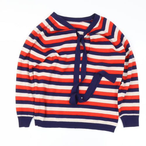 Preworn Womens Red Round Neck Striped Cotton Blend Pullover Jumper Size M