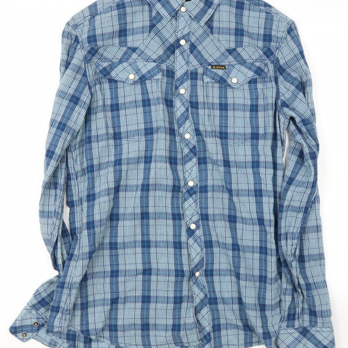 G STAT Womens Blue Check Cotton Basic Blouse Size M Collared