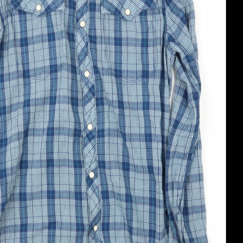 G STAT Womens Blue Check Cotton Basic Blouse Size M Collared