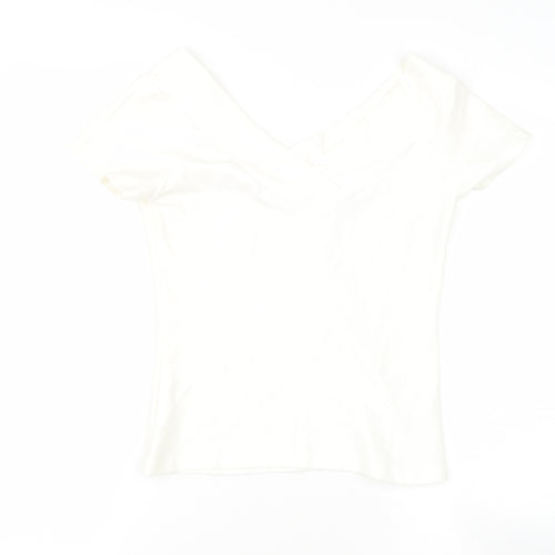 Preworn Womens White  Elastane Basic Blouse Size S V-Neck