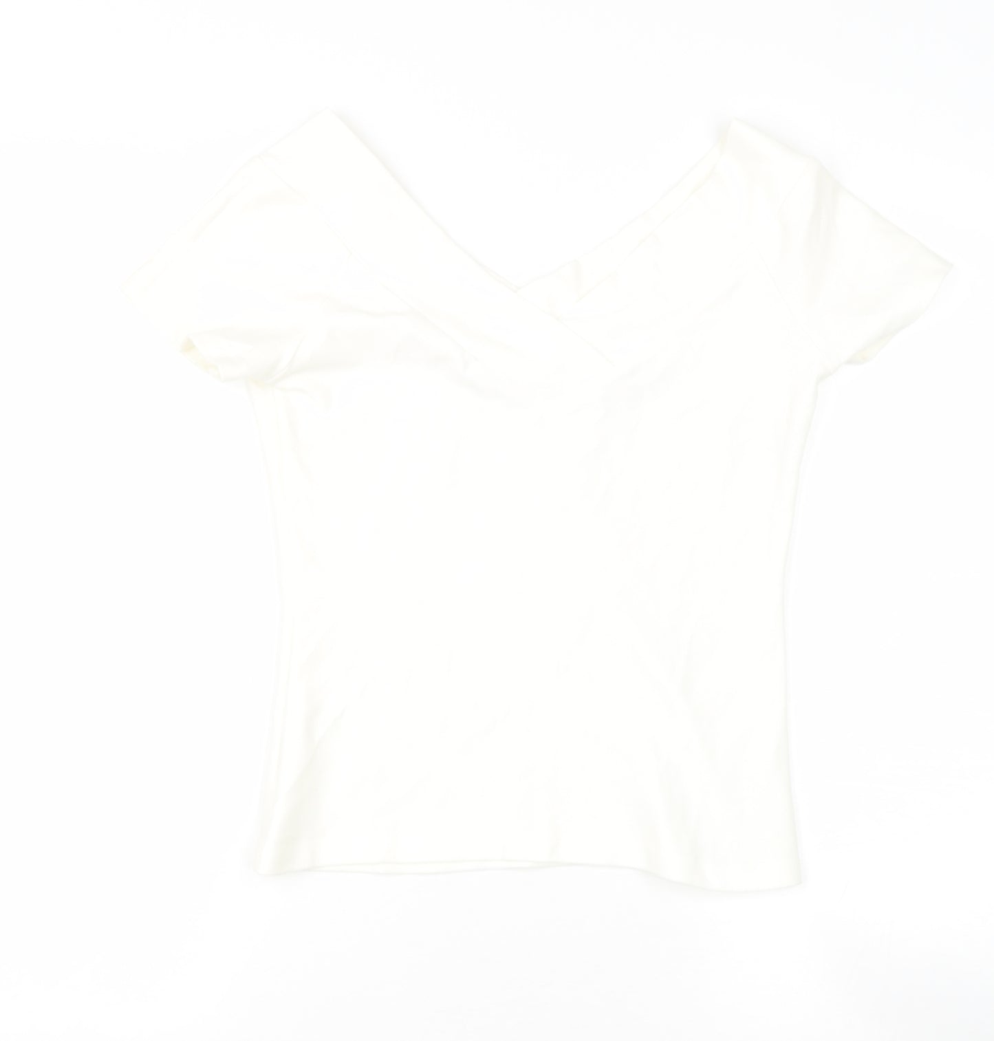 Preworn Womens White  Elastane Basic Blouse Size S V-Neck