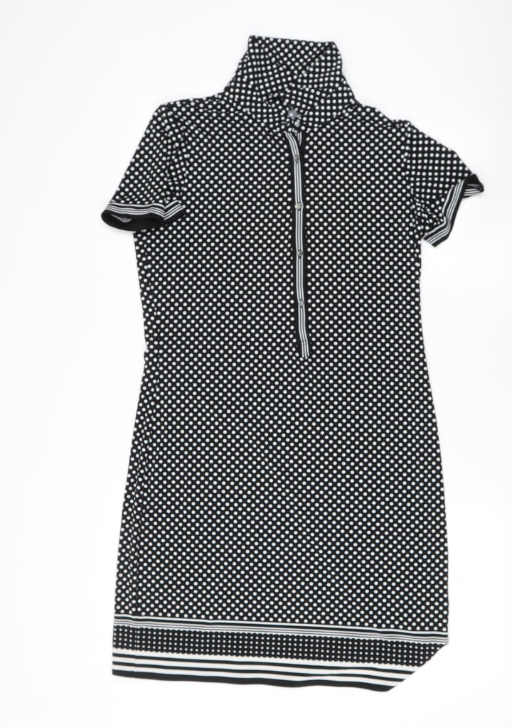 Max Studio Womens Black Polka Dot Polyester Blend Shift Size S Snap
