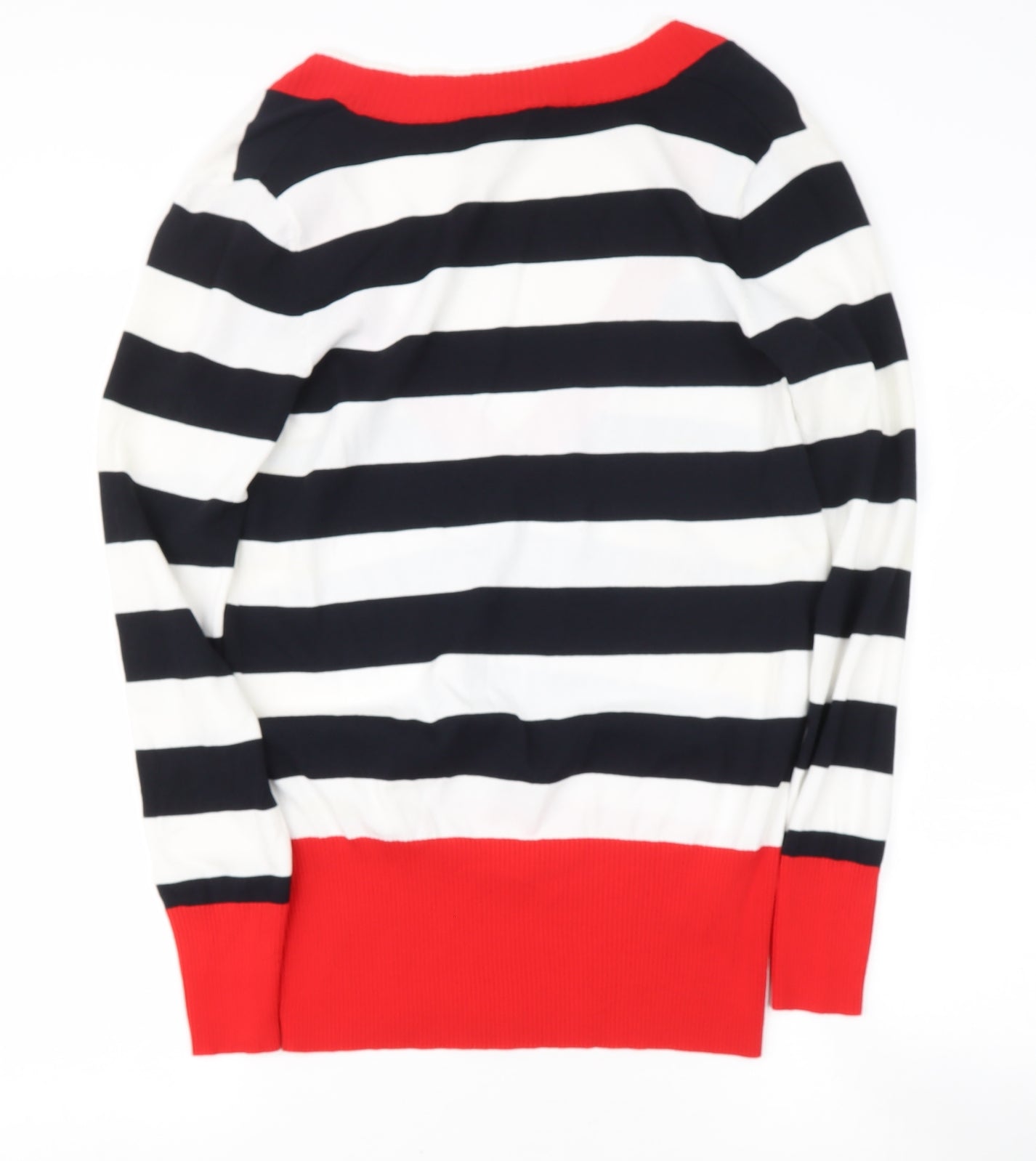 BETTY BARTON Womens Red V-Neck Striped Viscose Pullover Jumper Size M