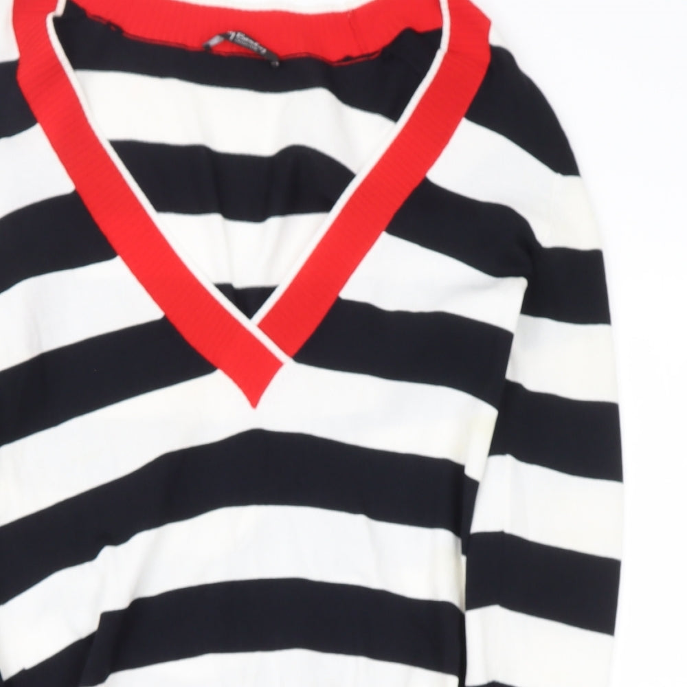 BETTY BARTON Womens Red V-Neck Striped Viscose Pullover Jumper Size M