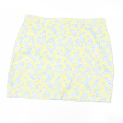 EXHIBIT Womens Yellow Floral Polyester A-Line Skirt Size 12