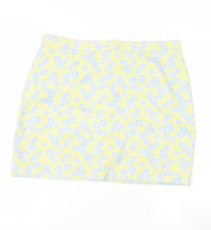 EXHIBIT Womens Yellow Floral Polyester A-Line Skirt Size 12