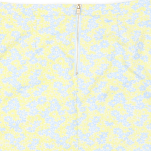 EXHIBIT Womens Yellow Floral Polyester A-Line Skirt Size 12