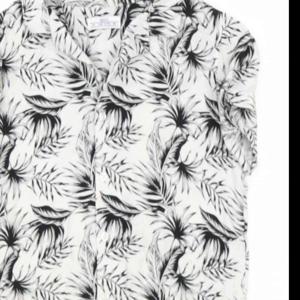 Preworn Boys White Geometric Viscose Basic Button-Up Size 13 Years Collared