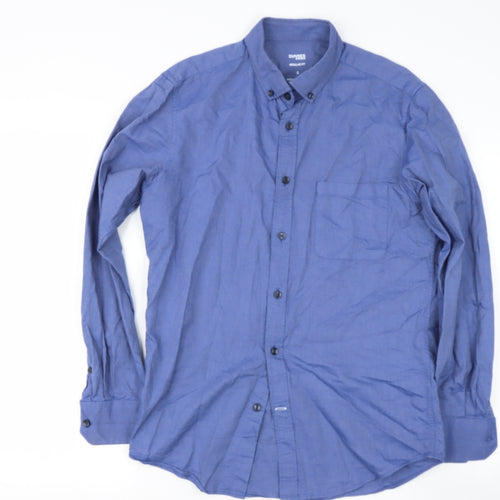 Dunnes Stores Mens Blue  Cotton  Button-Up Size M Collared