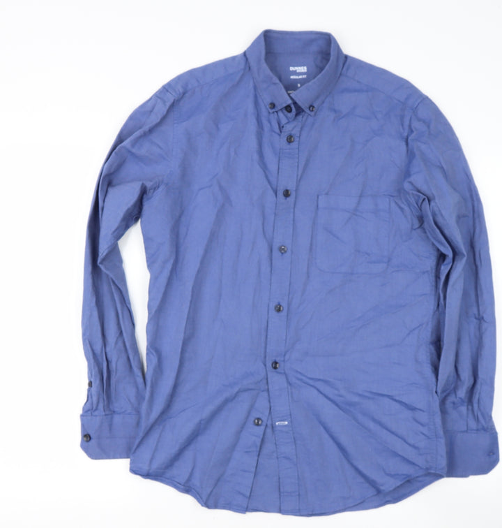 Dunnes Stores Mens Blue  Cotton  Button-Up Size M Collared