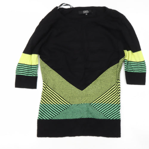 Star Womens Black Round Neck Geometric Viscose Pullover Jumper Size 10