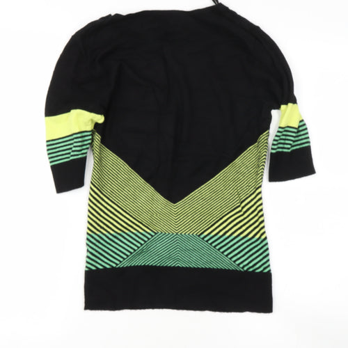Star Womens Black Round Neck Geometric Viscose Pullover Jumper Size 10
