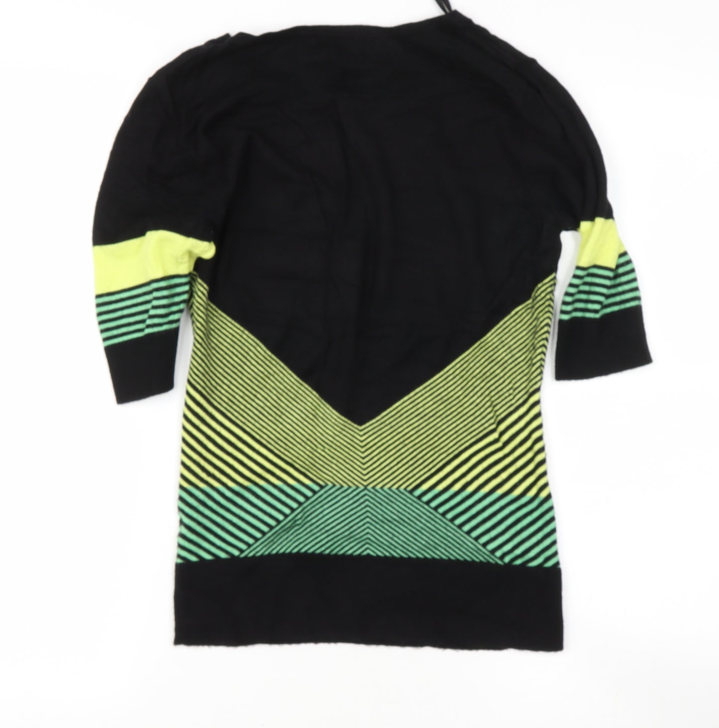 Star Womens Black Round Neck Geometric Viscose Pullover Jumper Size 10