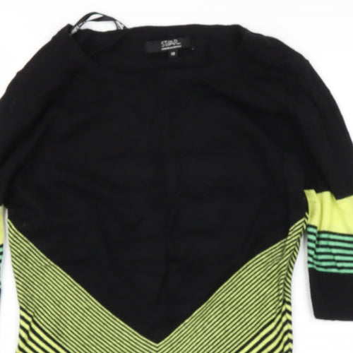 Star Womens Black Round Neck Geometric Viscose Pullover Jumper Size 10