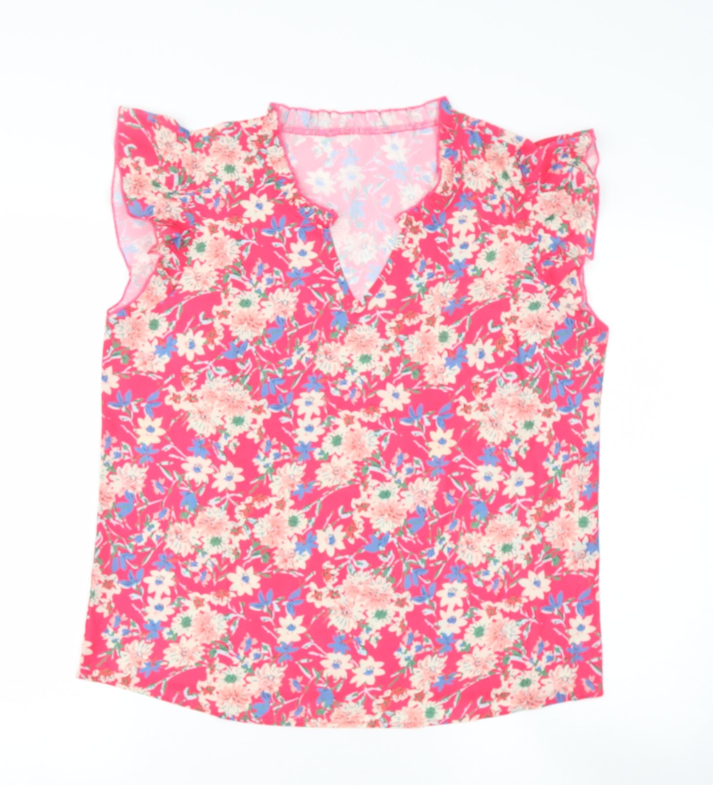 Preworn Womens Pink Floral Polyester Camisole Blouse Size 12 V-Neck