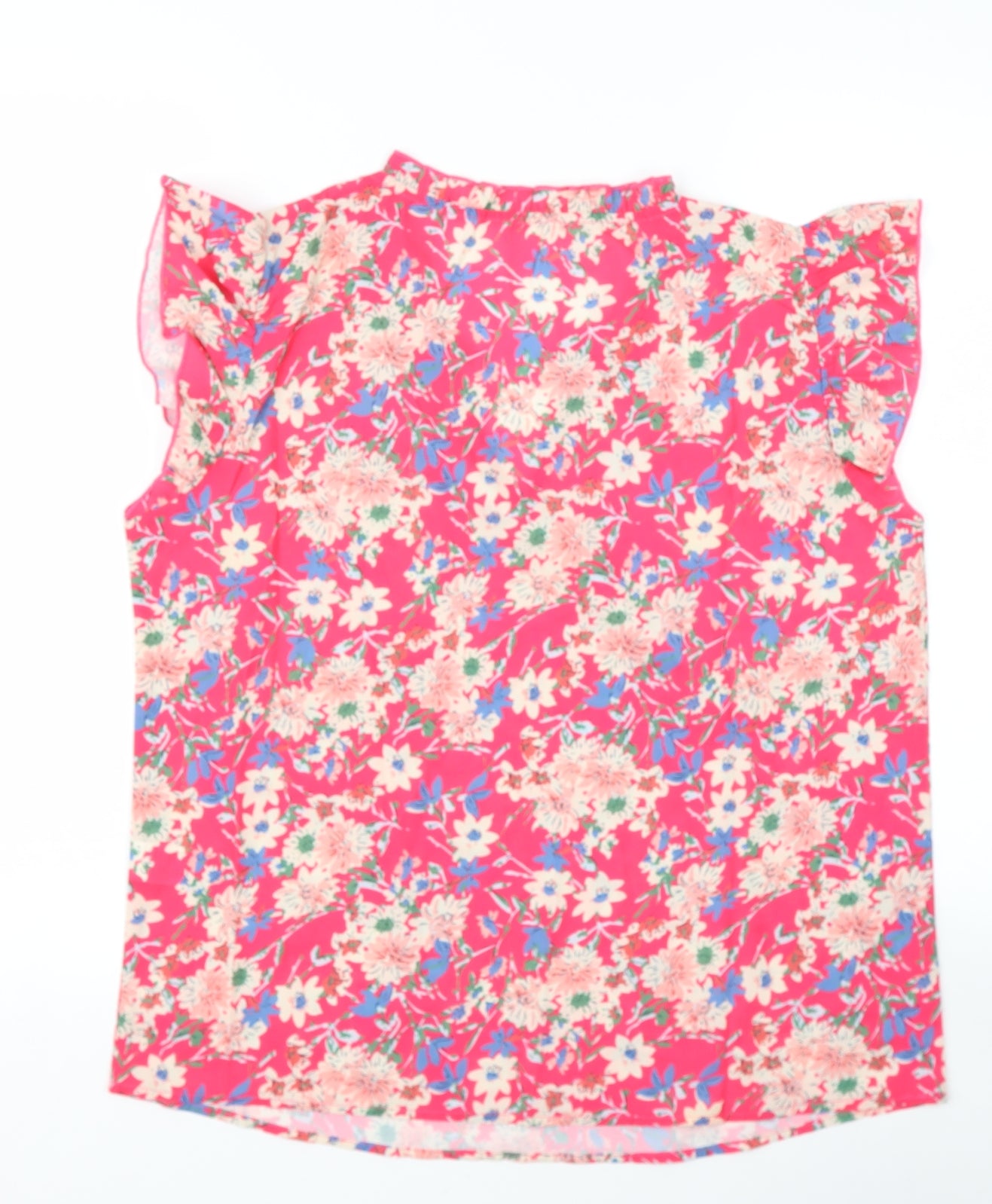 Preworn Womens Pink Floral Polyester Camisole Blouse Size 12 V-Neck