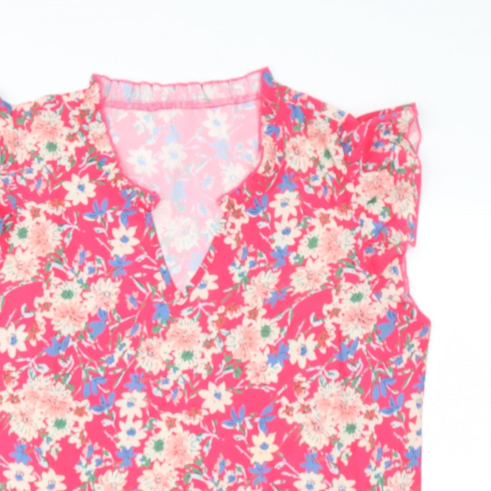 Preworn Womens Pink Floral Polyester Camisole Blouse Size 12 V-Neck