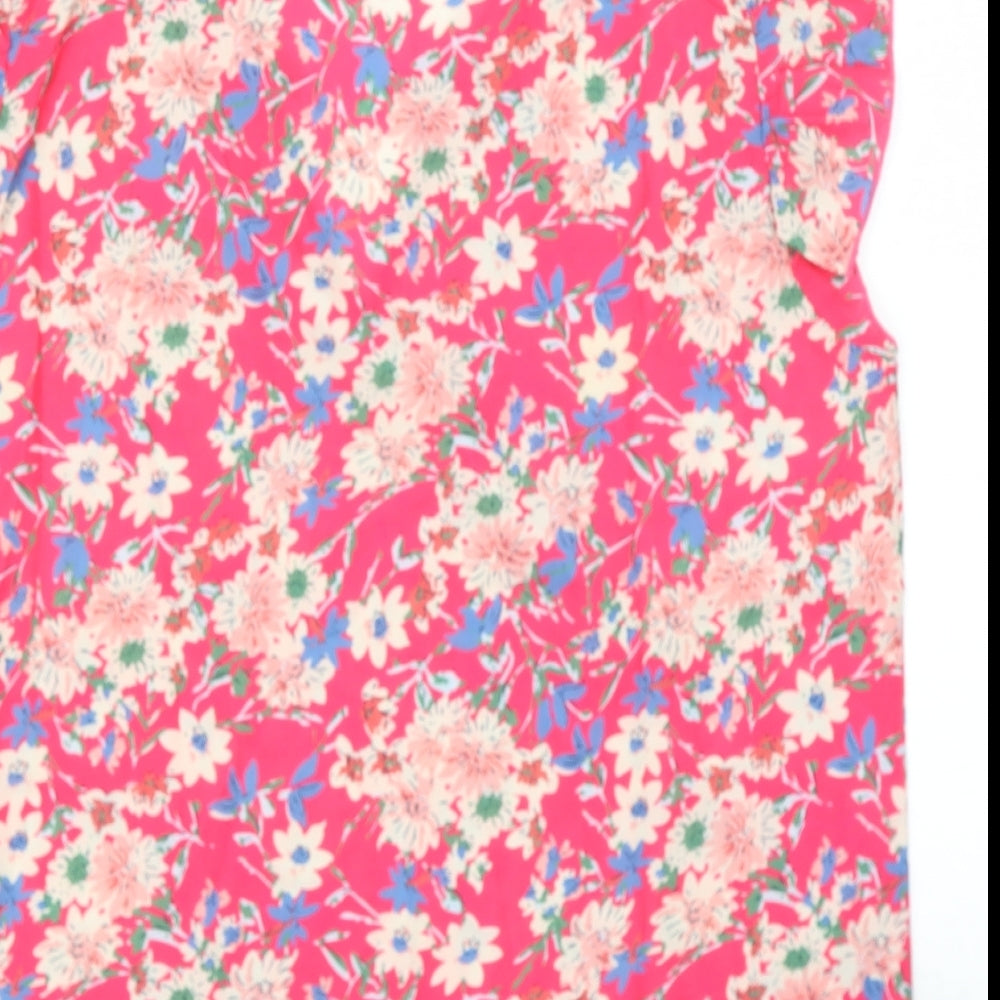 Preworn Womens Pink Floral Polyester Camisole Blouse Size 12 V-Neck