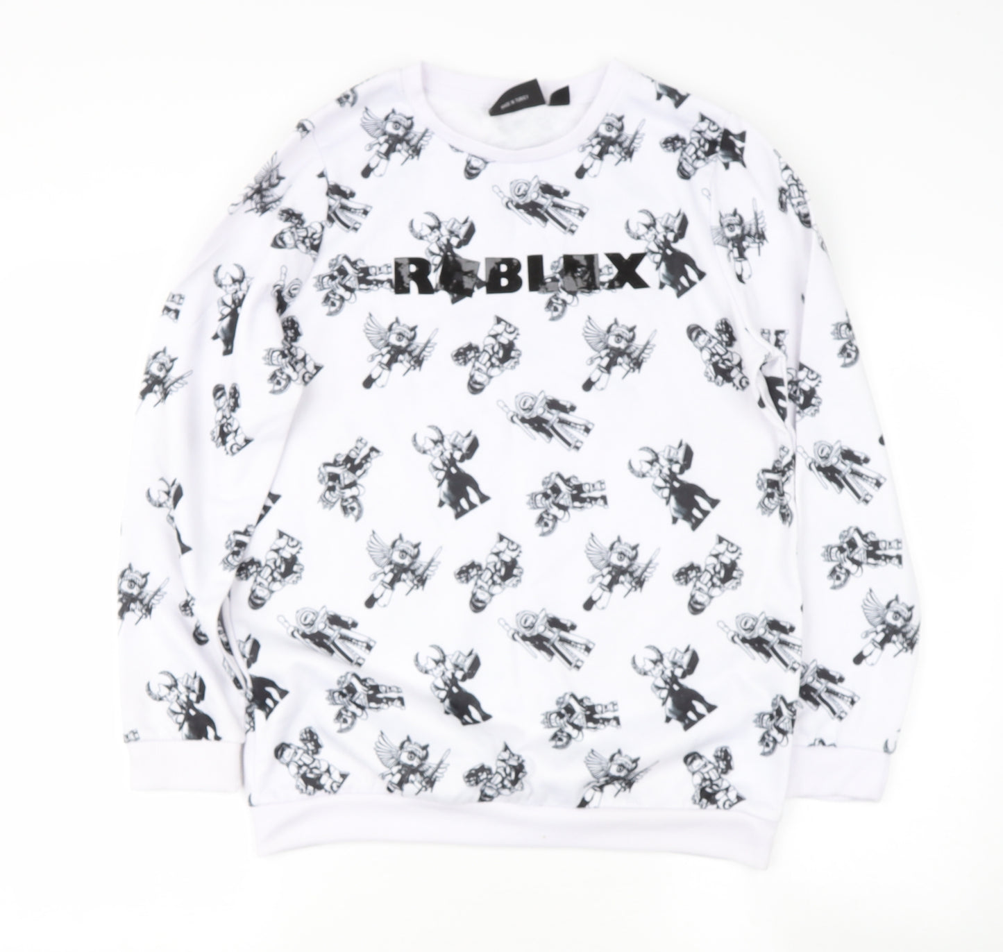 Preworn Boys White Round Neck  Polyester Pullover Jumper Size 13-14 Years   - roblox