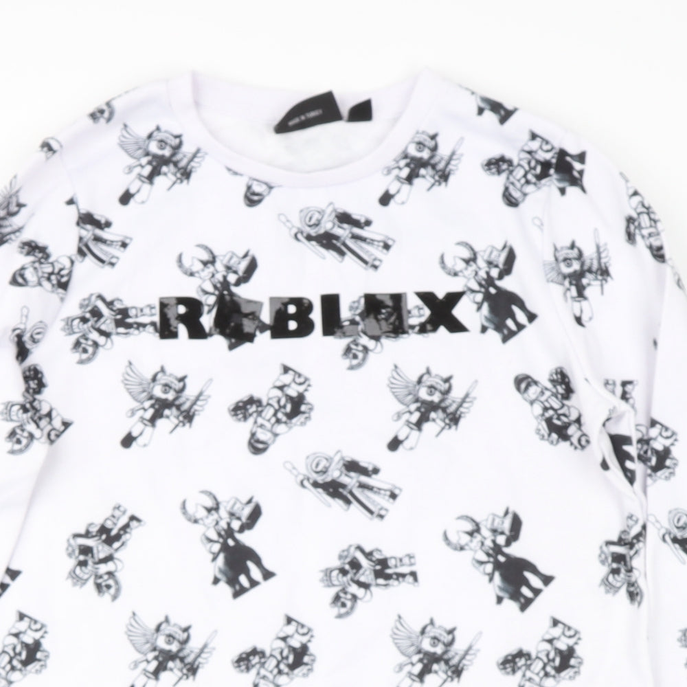 Preworn Boys White Round Neck  Polyester Pullover Jumper Size 13-14 Years   - roblox