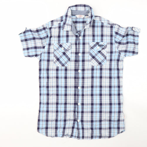 Lee Cooper Boys Blue Check Cotton Basic Button-Up Size 13 Years Collared