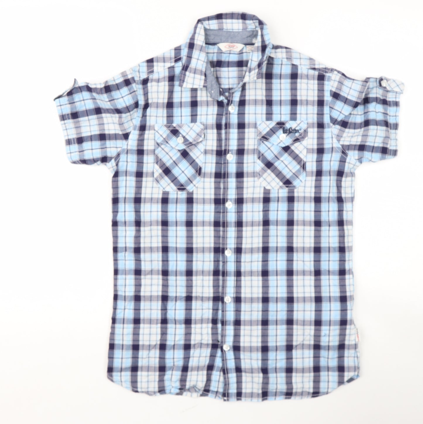 Lee Cooper Boys Blue Check Cotton Basic Button-Up Size 13 Years Collared