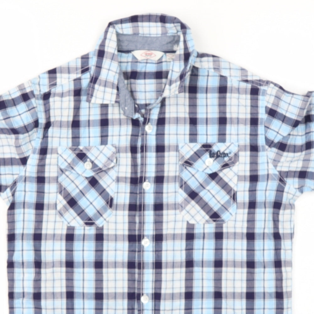 Lee Cooper Boys Blue Check Cotton Basic Button-Up Size 13 Years Collared