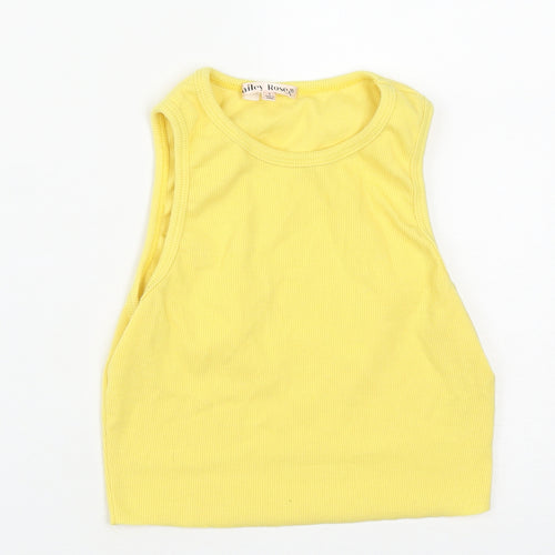 Baily Rose Womens Yellow  Polyester Cropped Tank Size S Round Neck