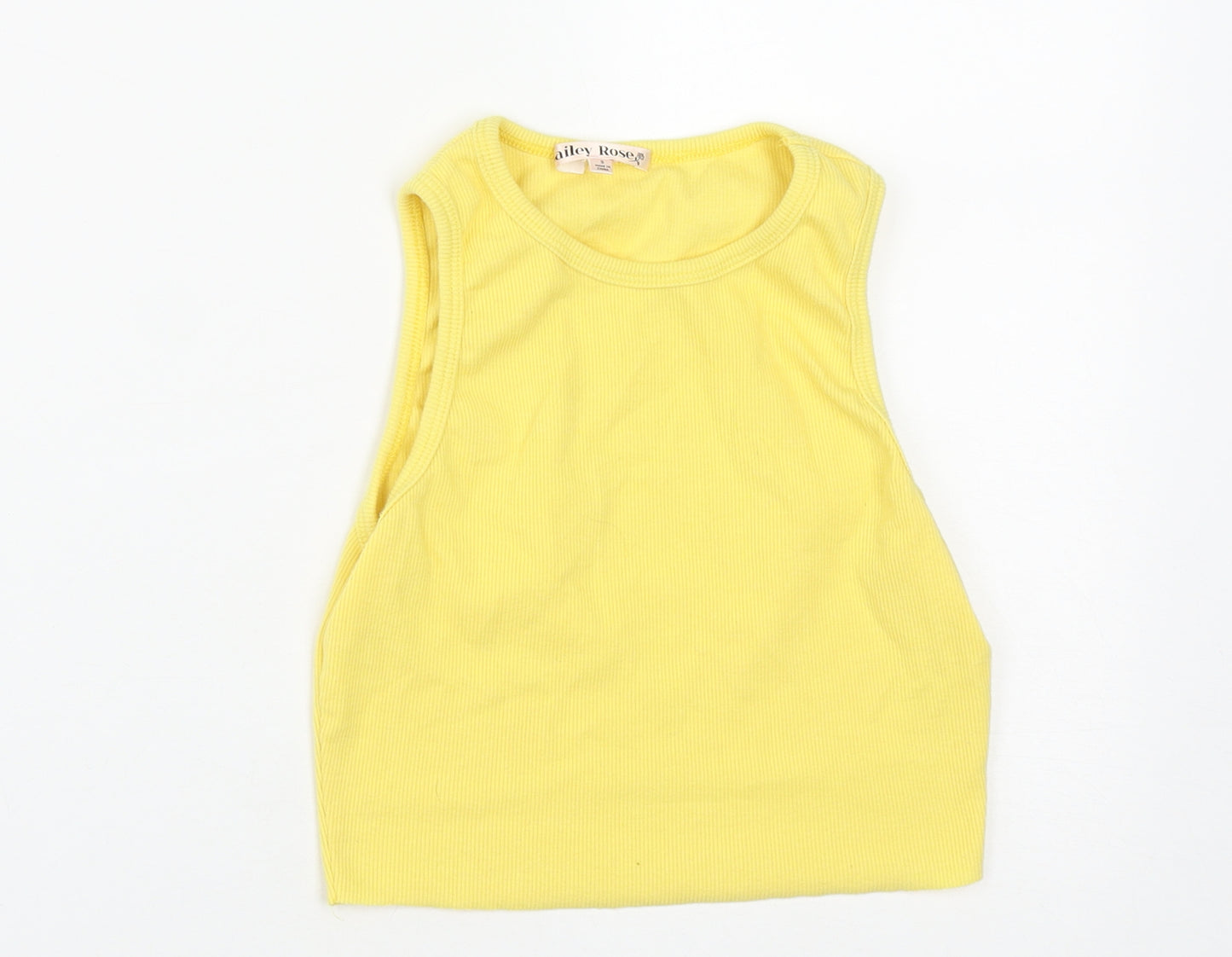 Baily Rose Womens Yellow  Polyester Cropped Tank Size S Round Neck